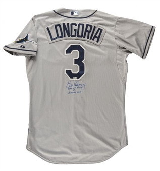 2012 Evan Longoria Signed/Inscribed & Game Worn Tampa Bay Rays Road Jersey (MLB Authenticated)